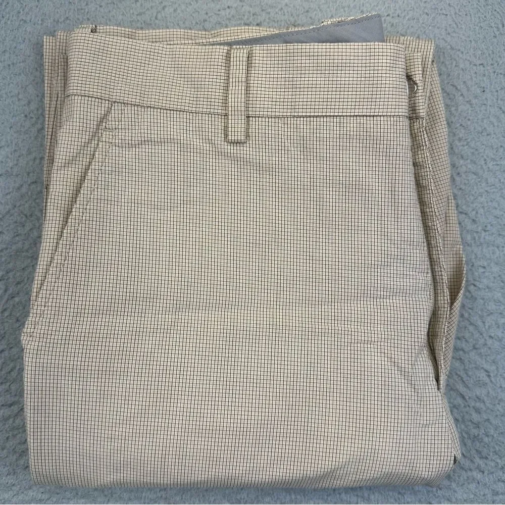 Banana Republic Dress Pants Mens 32x34 Beige Cream Plaid Cotton Straight *30x33*